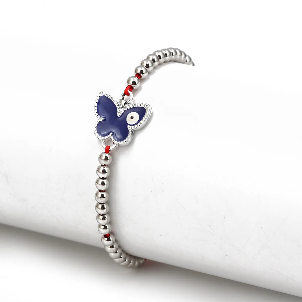 Браслет-цепочка женский Плетеный с подвеской Счастливый глаз и бабочкой