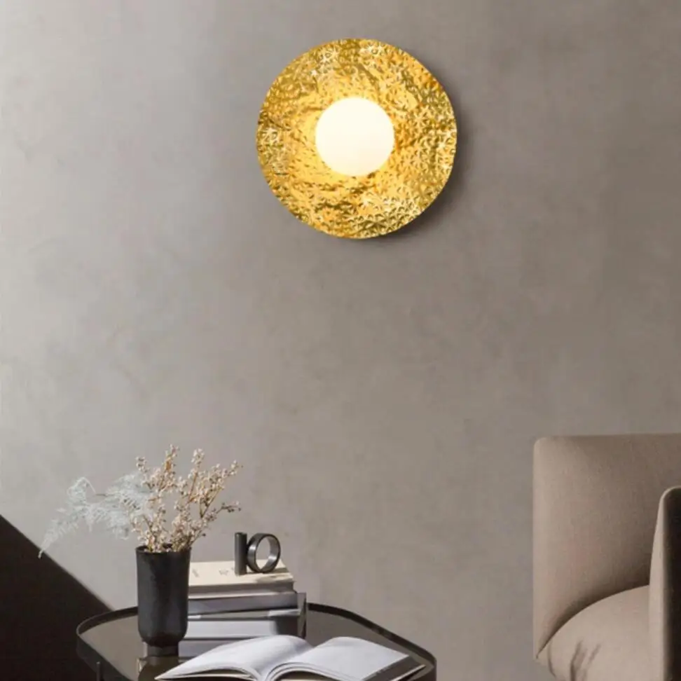 

Nordic Loft LED Parlor Restaurant Wall Lamp Matte Gold Round Hotel Room Corridor Wall Light 110-220V Surface Mount Home Deco