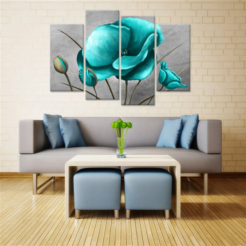 Картина на холсте с цветами для домашнего декора постер 4 шт. синие цветы мака