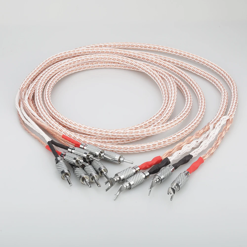 Пара аудиофильских акустических кабелей Audiocrast 12TC HI-FI Bi-Wire OCC Copper High-End Hifi Audio для колонок.