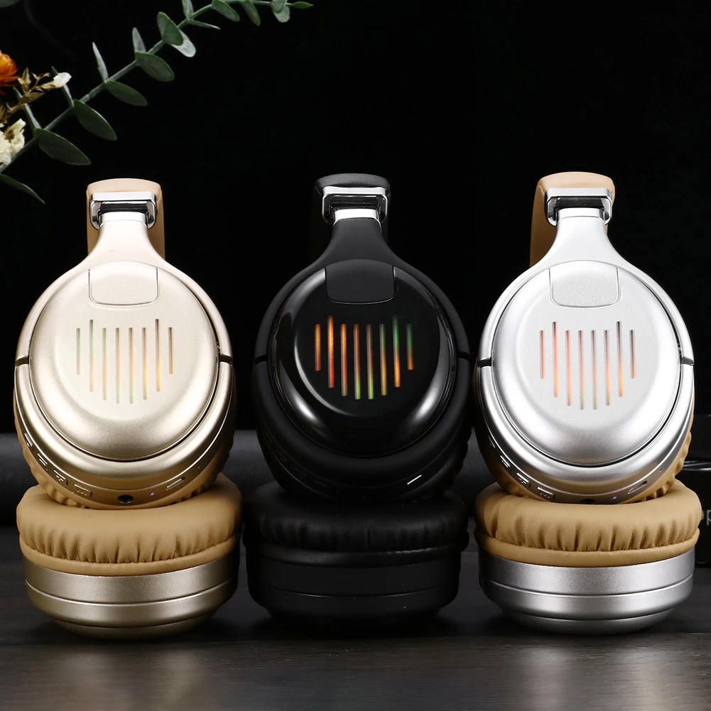 

Bluetooth Headphones with Mic LED Light FM Radio TF TM-061 Over Ear Card Slot Easily Carrying Lightweight Earphone Part