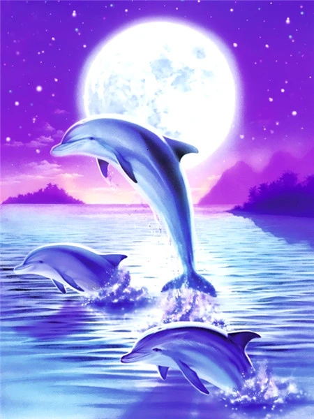 

Full Round Square with AB Drill 5D Diamond Painting Kits Cross Stitch Animal Embroidery Dolphin Home Decoration