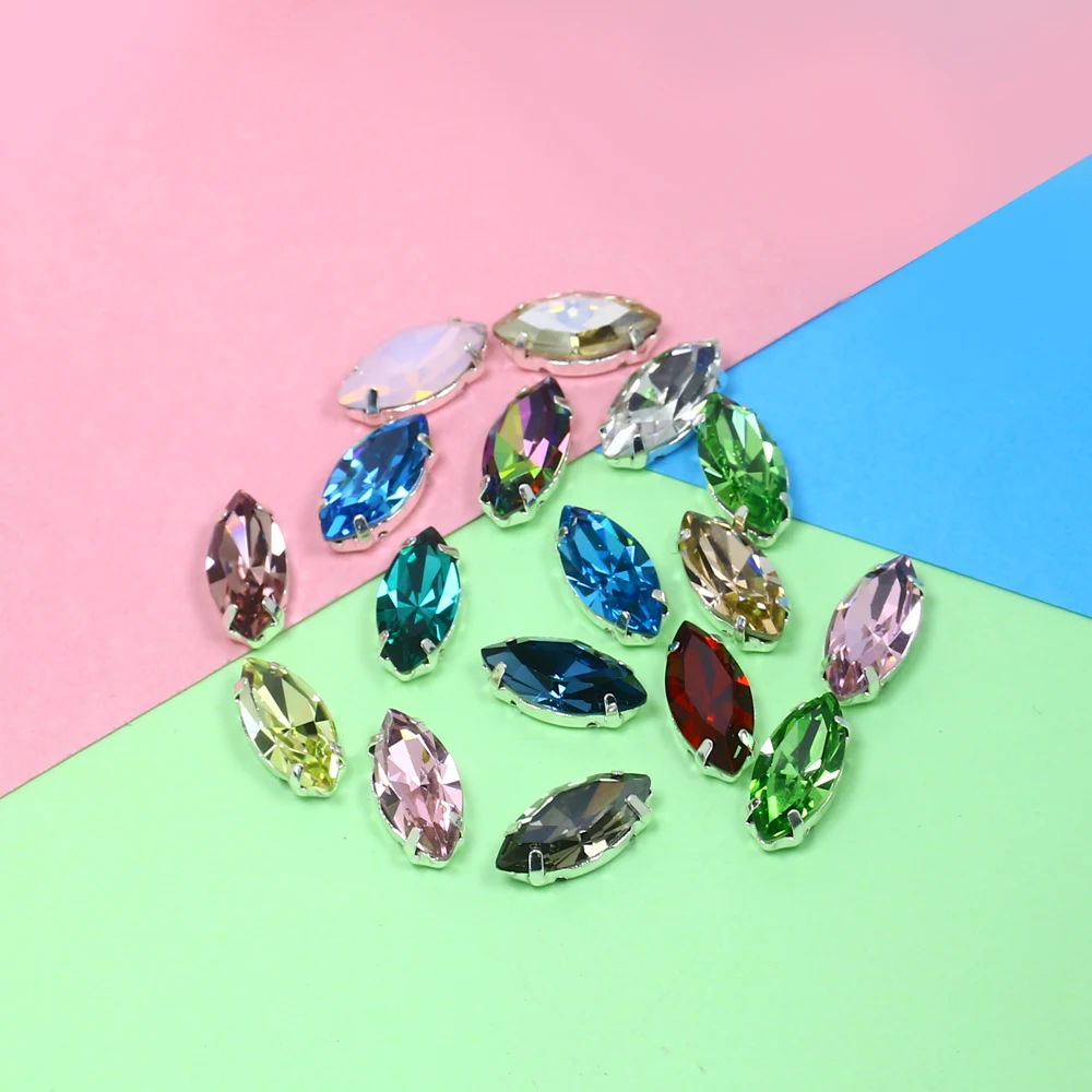 Стеклянные стразы с кристаллами в форме листа серебряные когти маркиза пришитые