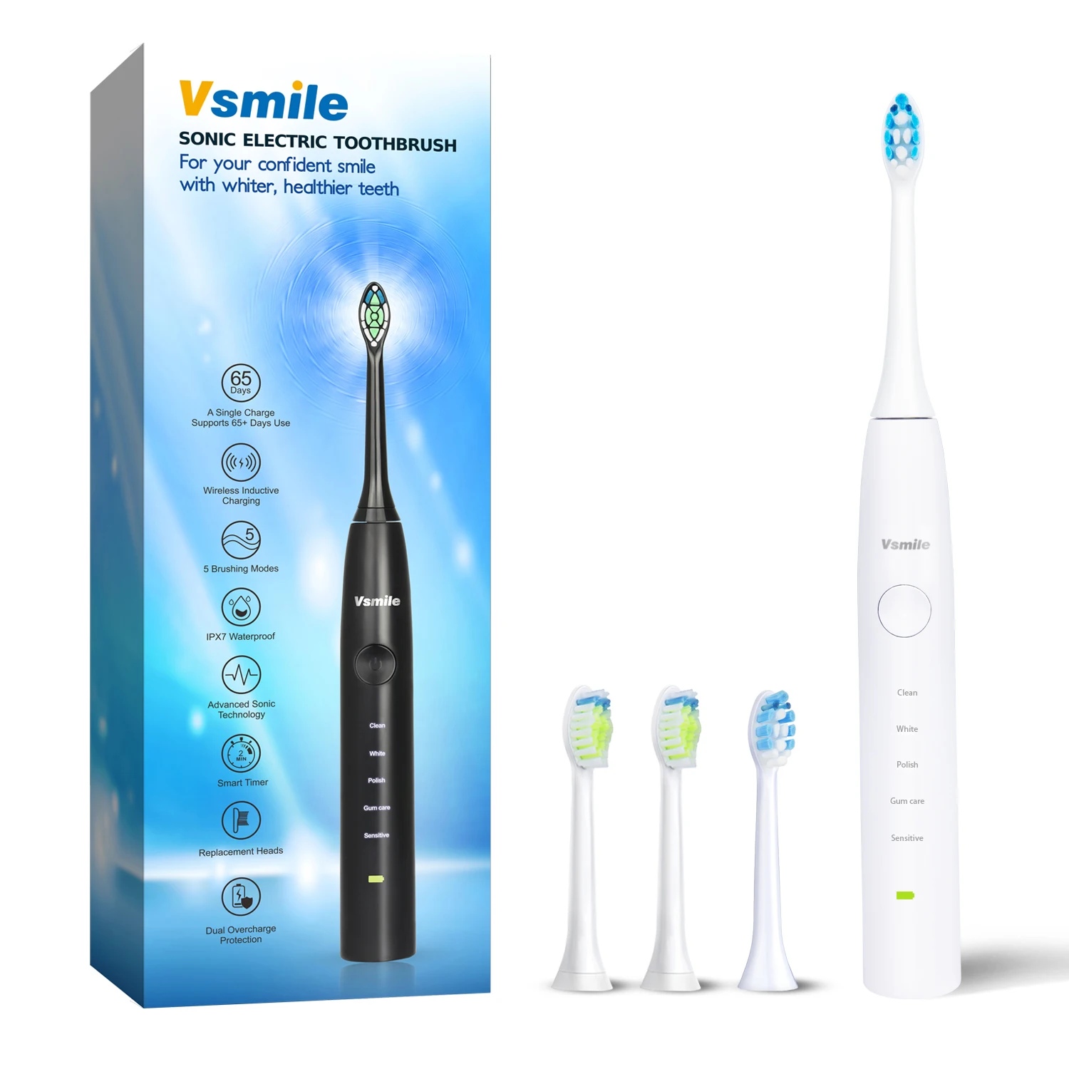 Щетка Зубная Vsmile звуковая электрическая 2200 мАч 80 дней на одном заряде 4