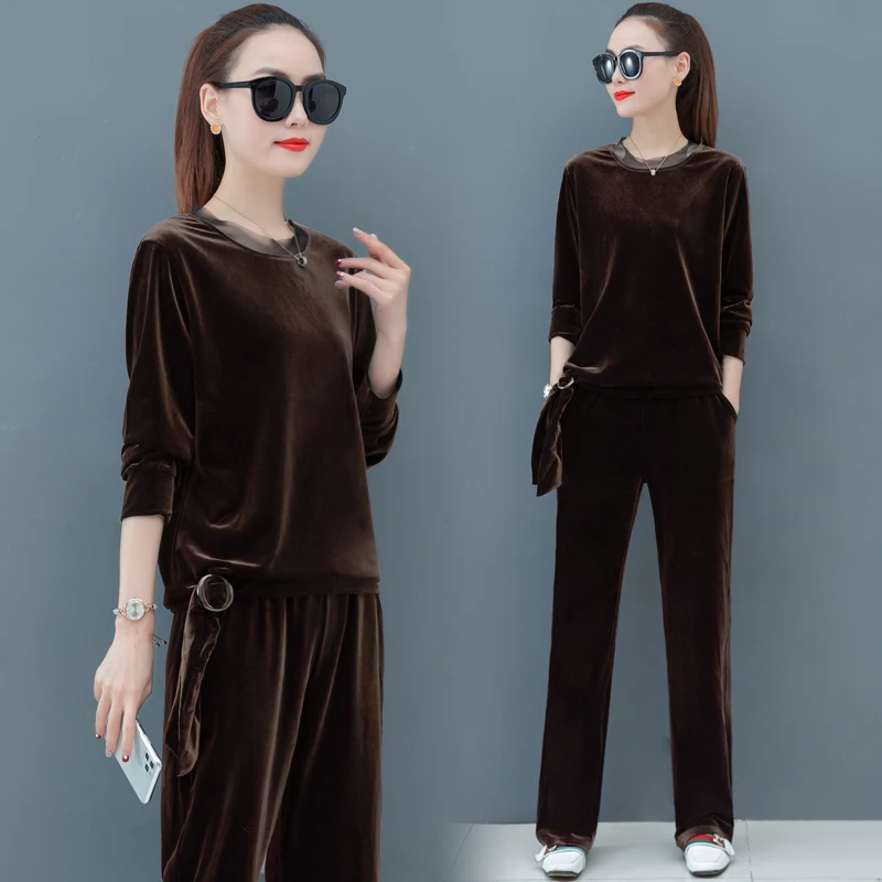 

Wide-legged pants suit autumn new loose Korean fashion sportswear pleuche two-piece clothing set women hoodies top trousers