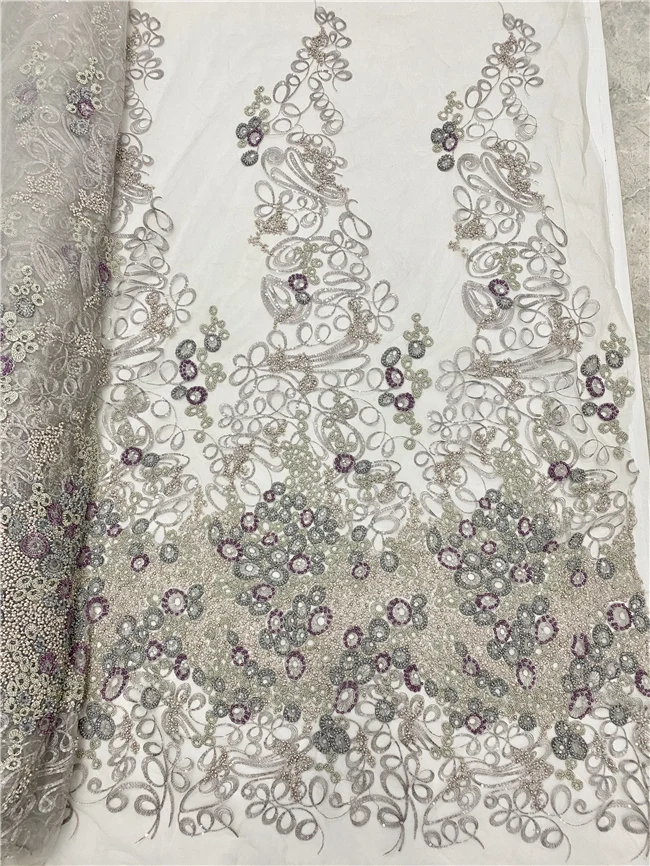 

luxury SYJ-1096818 african tulle mesh lace with beads fashionable embroidery lace fabric