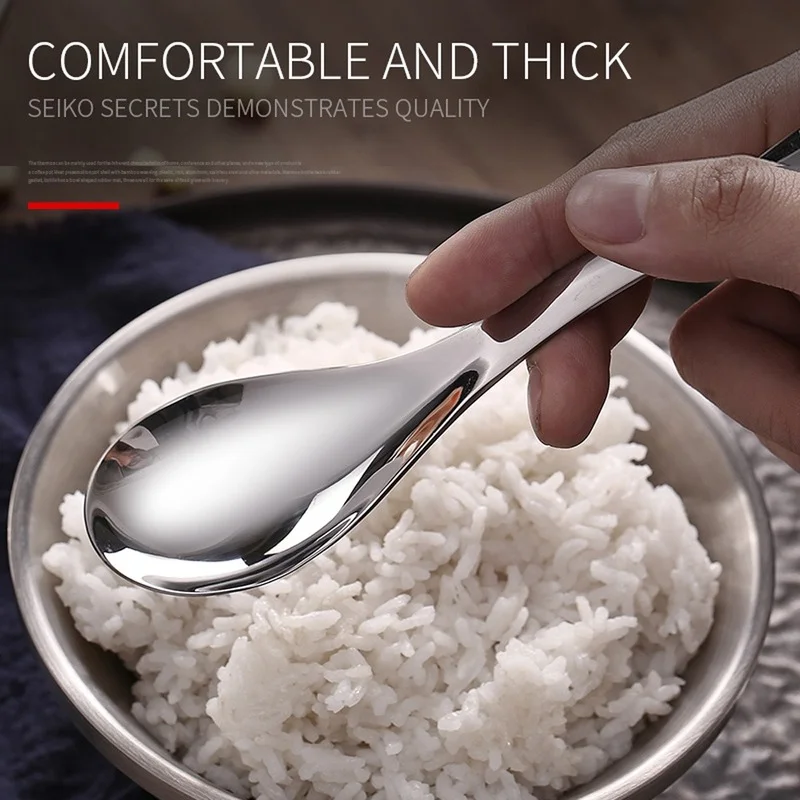 Stainless Steel Chinese Soup Spoons Home Kitchen Deepen Large Capacity Silver Mirror Polished Flatware for Rice Tableware | Дом и сад