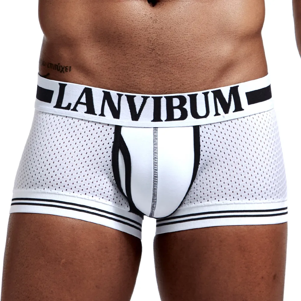 Lanvibum нижнее белье Для мужчин трусы боксеры сетчатые шорты Прозрачное в сеточку