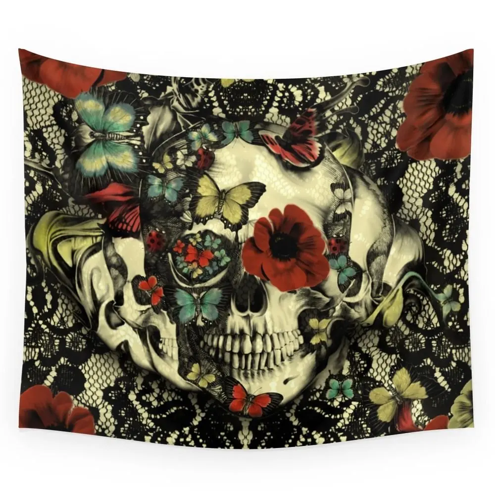 

Vintage Gothic Lace Skull Tapestry Wall Hanging Printing Beach Towel Mat Polyester Thin Blanket Yoga Mat Mat Carpet Home Decor