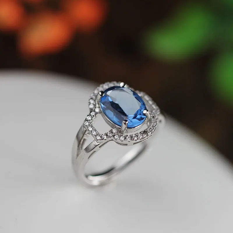 

MetJakt S925 Sterling Silver Shining Bright Fashion Classic Women's Open Topaz Ring