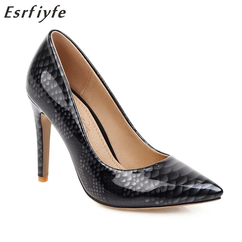 

ESRFIYFE Hot Women Shoes Pointed Toe Pumps Patent Leather High Heels Boat Wedding Zapatos Mujer Wedding Blue Serpentine Shoes