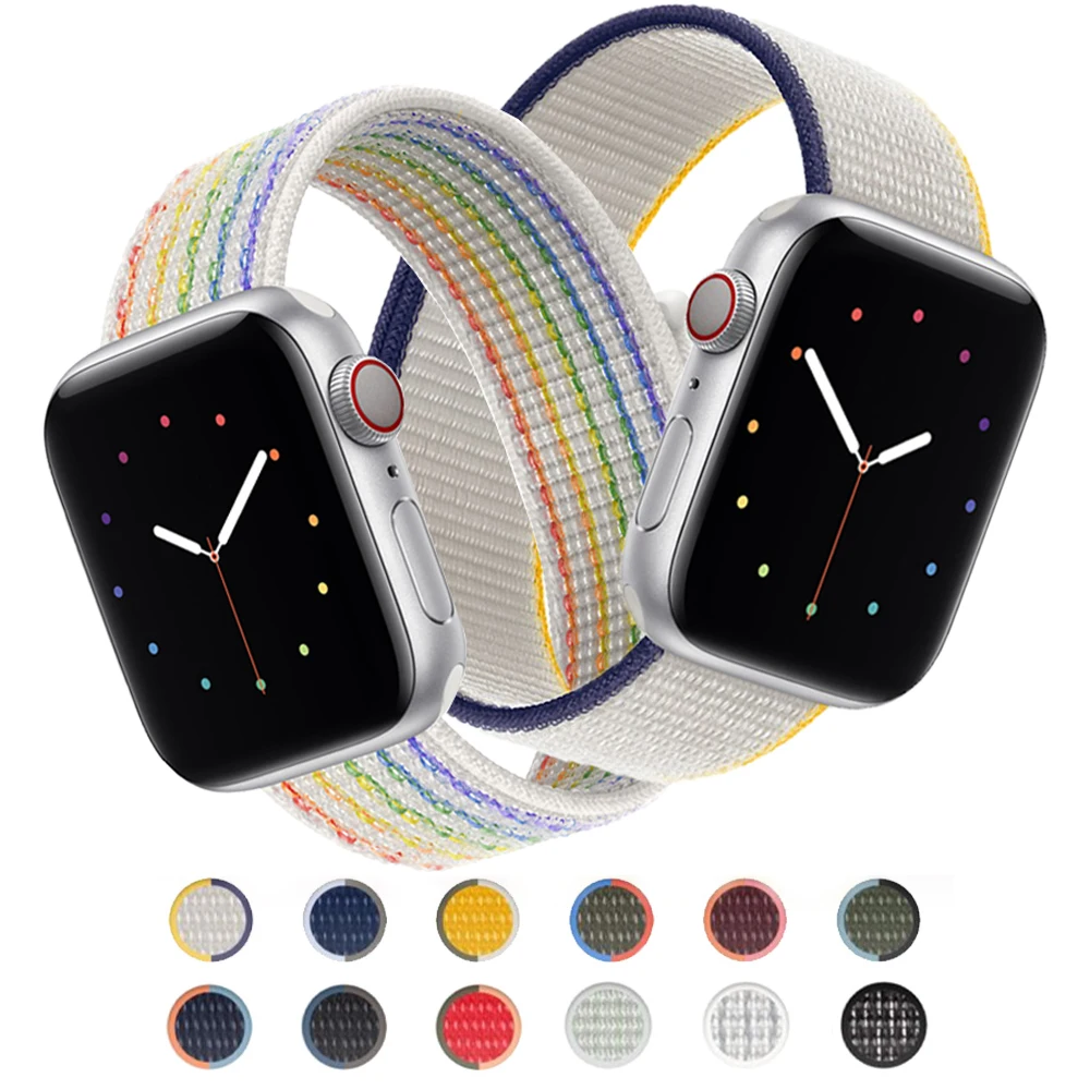 

Nylon Loop Strap For Apple watch band 44mm 45mm 41mm 40mm 42mm 38mm Smartwatch belt Bracelets iWatch Series se 76543 Cheap
