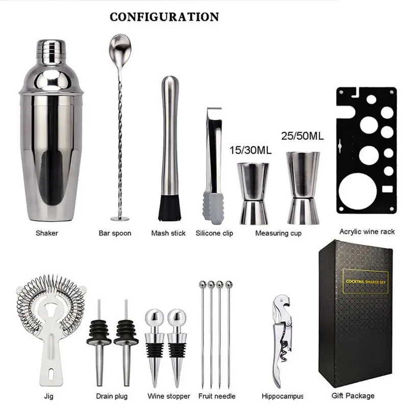 

Набор коктейльных шейкеров из нержавеющей стали, 17 шт., набор бармена, черный акриловый шейкер, набор инструментов, идеальный набор булавок ...