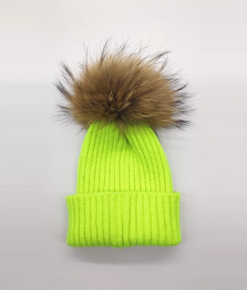 style2 nature pom Горячая зима большой натуральный мех помпоны вязанные шапки-бобы новые толстые теплые вязаные шапки Gorras для девочек женщин мальчиков и детей - Цвет: style2 nature pom