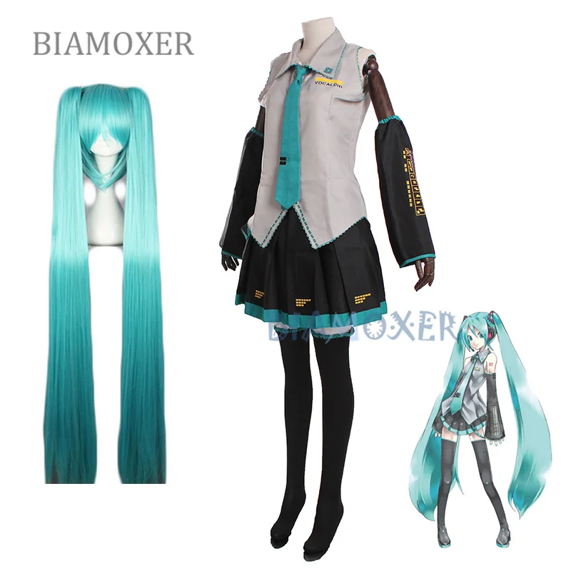 Vocaloid Miku Cosplay Wig Costume Japan Midi Dress Beginner Future Female Halloween Women's Men size |