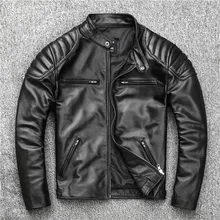 Free shipping.hot sales.brand black cowhide jacket.men genuine leather coat.cheap quality biker leather clothes.fashion