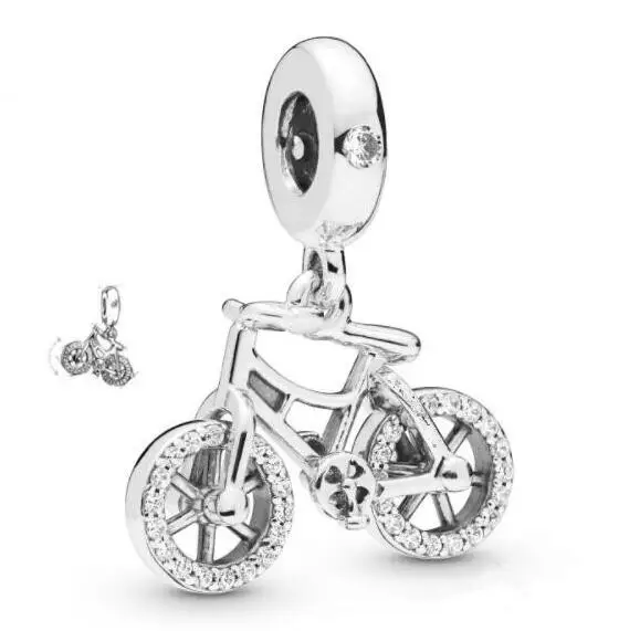

Genuine 925 Sterling Silver Bead Charm Brilliant Bicycle Dangle Pendant Beads Fit Women pandora Bracelet & Necklace Jewelry