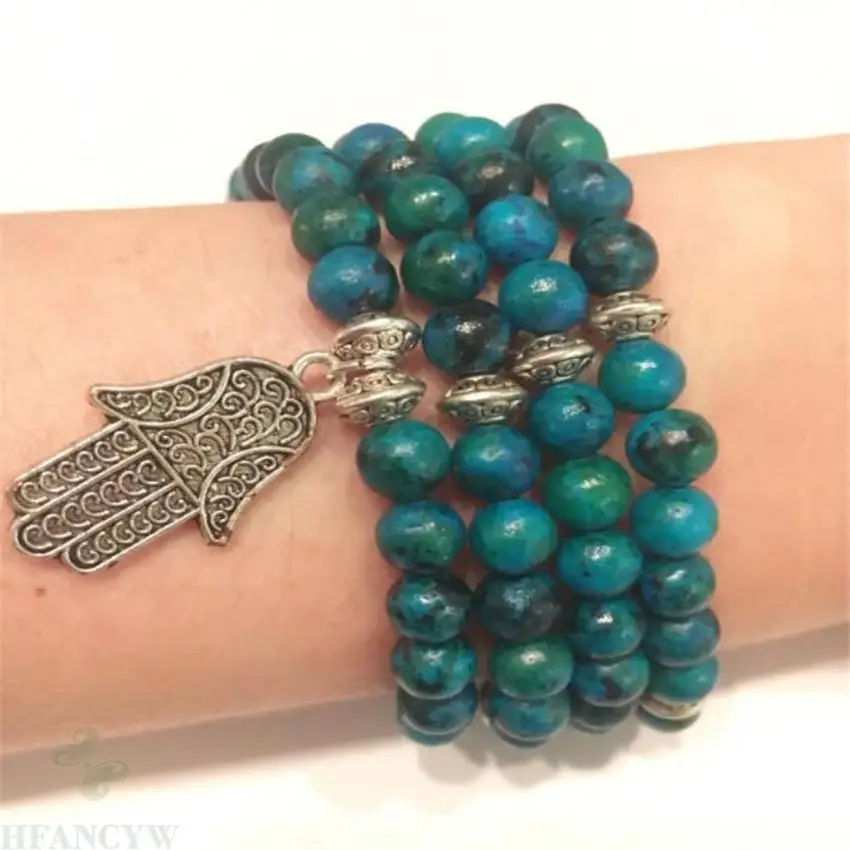 

6mm Peacock Stone Gemstone 108 Beads Mala Bracelet pendant cuff chainHealing Bless Tassel yoga chain Fancy Chakas chainnew Wrist