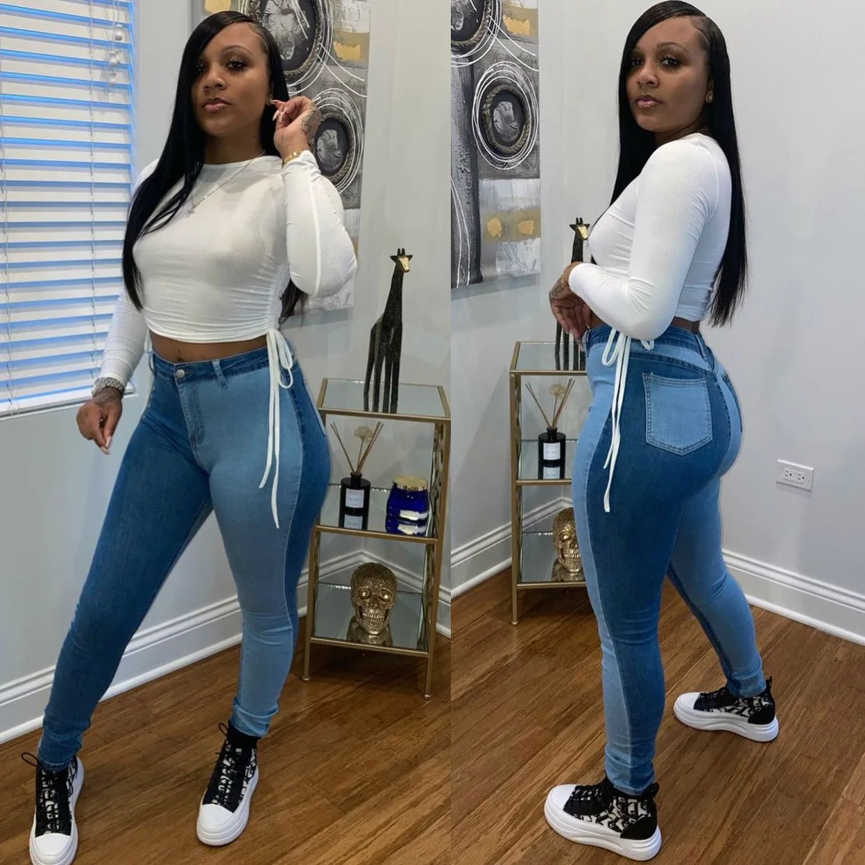 

WEPBEL Jeans Women's Casual Solid Color Slim Fit Patchwork Jeans Summer Fashion Mid Waist Button Denim Pencil Pants