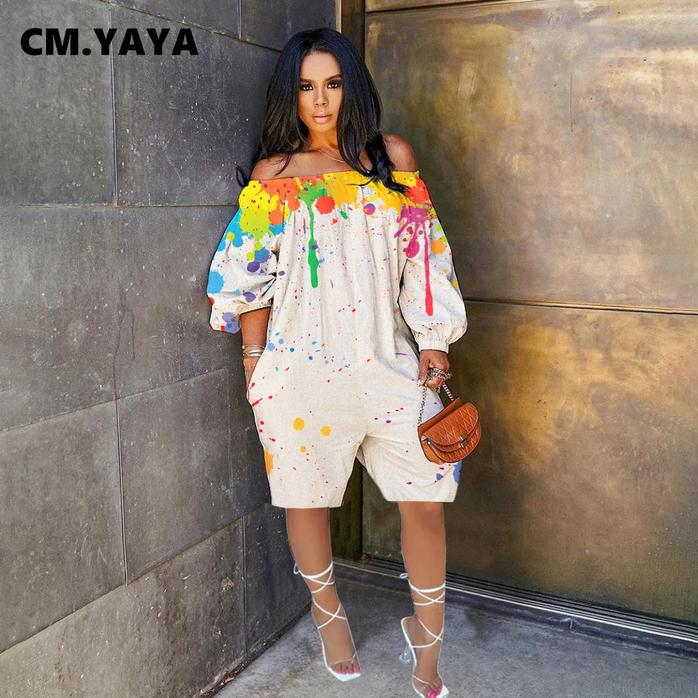 Женский комбинезон с карманами CM.YAYA Свободный Повседневный открытыми плечами