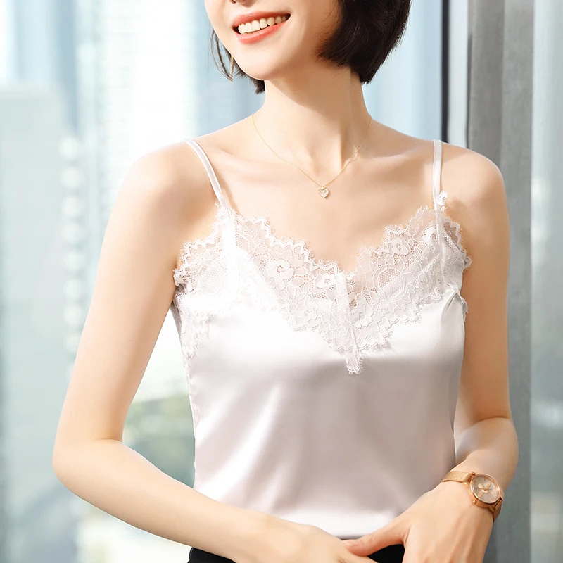 

Camisole women wear black V-neck lace women's satin fashion top summer 2020 new Joker simplicity