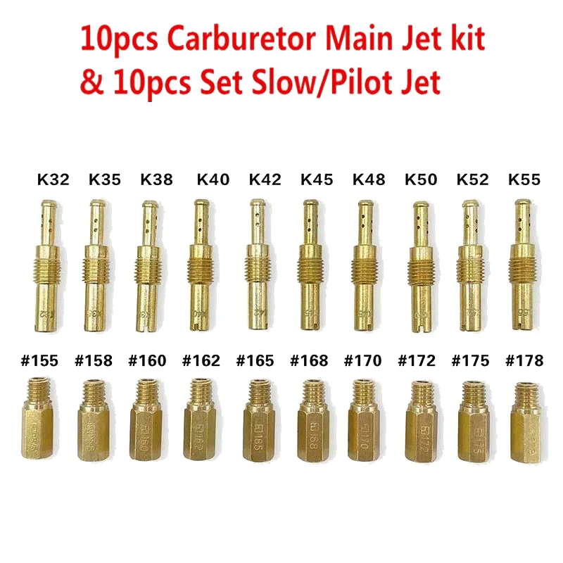 

10Pcs Carburetor Main Jet Kit & 10Pcs Slow/Pilot Jet for Keihin PWK PE OKO KOSO PJ PWM PD Motorcycle ATV Carburetor