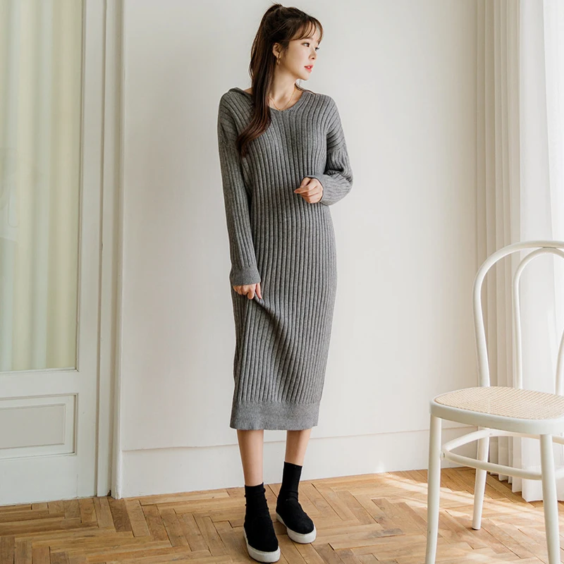 BGTEEVER элегантное прямое осенне-зимнее платье с капюшоном женское платье-свитер