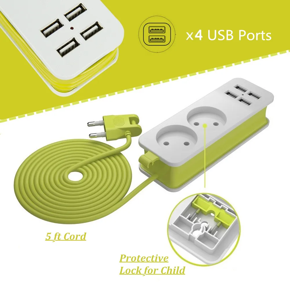 

EU Travel Power Strip 1/2/3 AC Outlets 4 USB with 1.5M Cord Extension Socket Wall Multiple Socket Portable Overload Protection