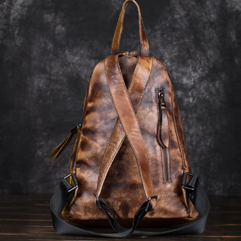 Женский рюкзак из натуральной кожи ранец воловьей в стиле пэчворк цветная