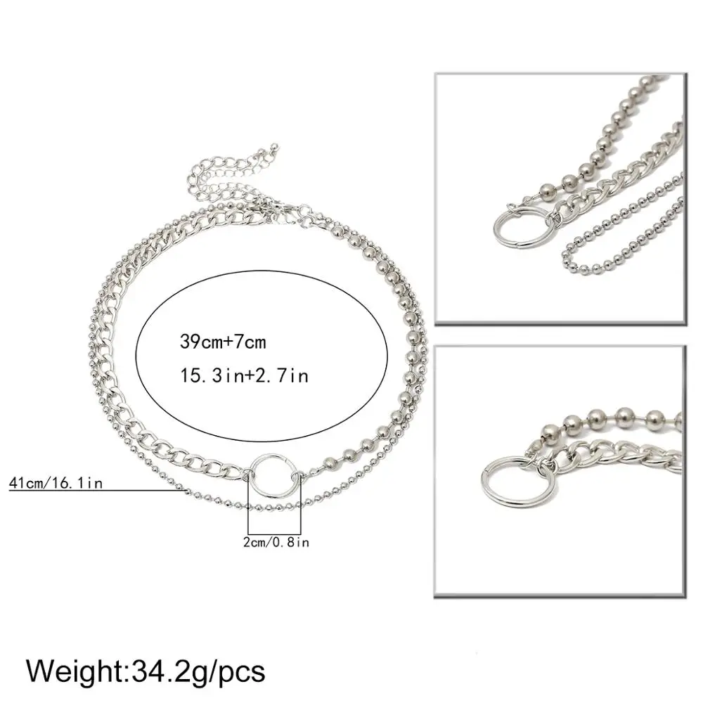 

Lacteo Punk Multi Layer Round Circle Choker Necklace Jewelry Women 2020 Hip Hop Bead Clavicle Collar Chain Charm Necklace