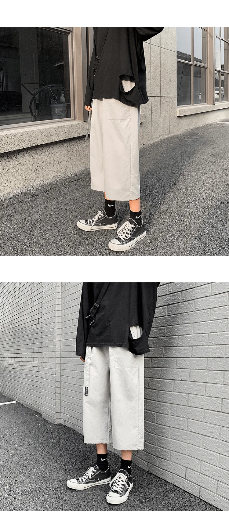 

Summer Fashion Brand Cropped Overalls Men's Korean-Style Trendy Loose Straight Pants for Students Drawstring Leisure Sports Wide