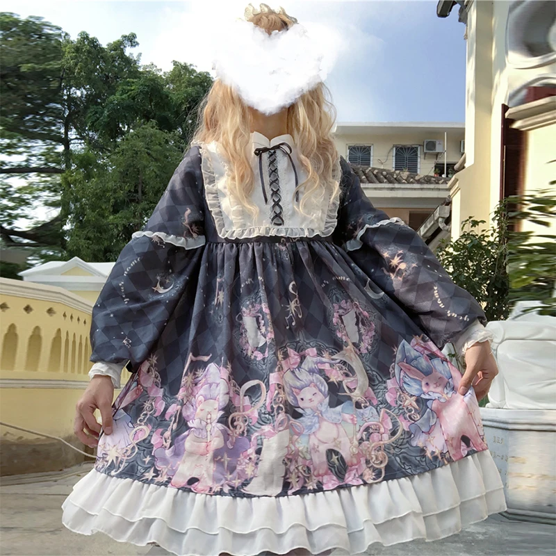

3 Color Harajuku Cosplay Lolita Dress Female Gothic Dream Catcher Light Op Women Dresses Daily Cute Dress Mujer