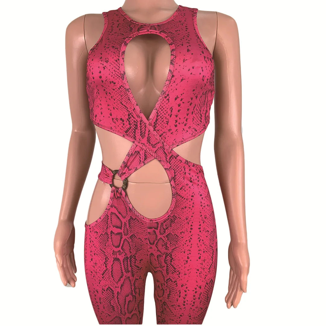

Echoine Snakeskin Print Jumpsuit 2021 Spring Womens Clothes Skinny Sleeveless Romper Women Sexy Night Club Wear Womens Jumpsuit