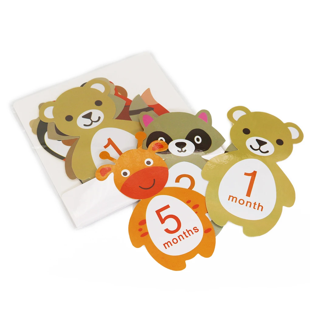 12 листов/набор ежемесячных наклеек для детей с животным фотографический