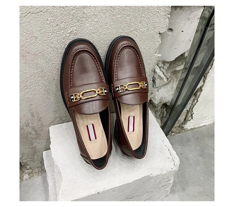 

Horsebit Loafers 2021 Early Spring New Leather Shallow Mouth Flat Shoes Women's Thick Heel All-match Black Small Leather Shoes