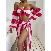 2021 new bikini european and american womens printed long sleeved bikini wrap sexy swimsuit ladies swimming beach clothing