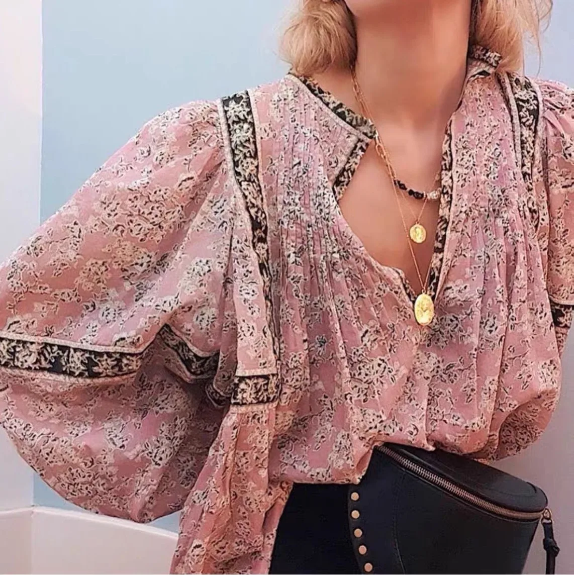 

Блузка женская плиссированная с длинным рукавом, в стиле ретро