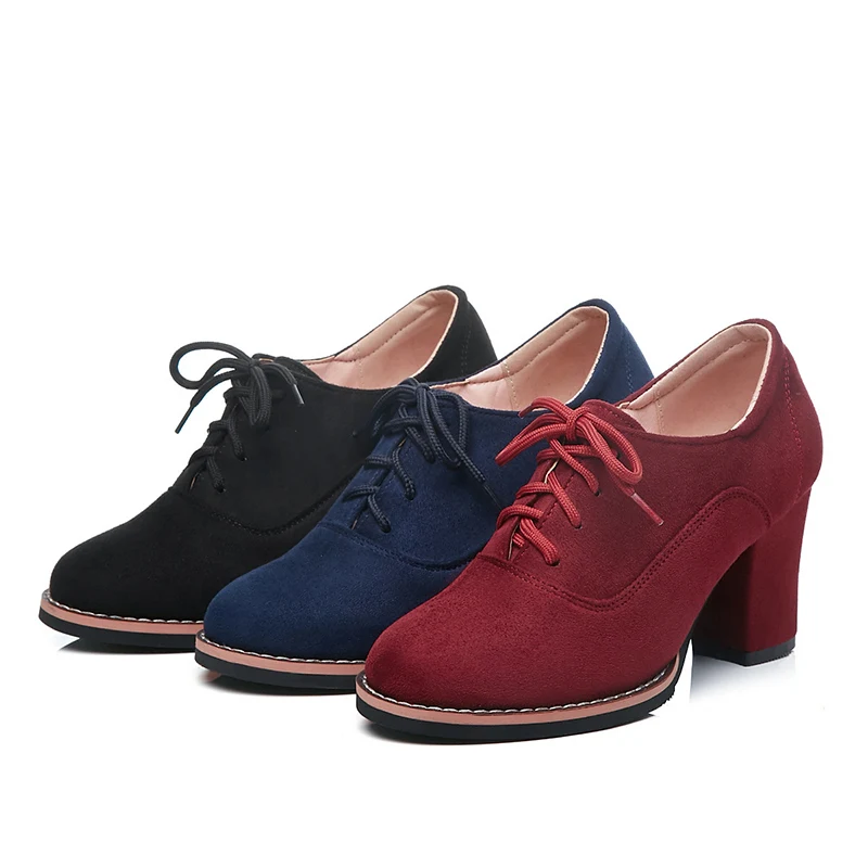 MCCKLE Autumn Shoes Women Pumps Suede Nubuck Lace Up Chunky Heels Ladies Fashion Platform Female Shoes Casual New Footwear