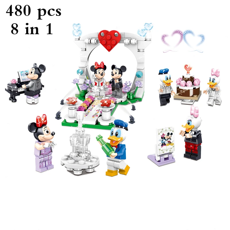Новый 480 шт небольшие строительные блоки игрушки Disney Happy wedding сезон Микки и Минни