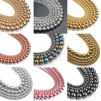 rhodium rose gold plated hematite beads 2346810mm round loose stone beads for jewelry making diy bracelet 15inch strand