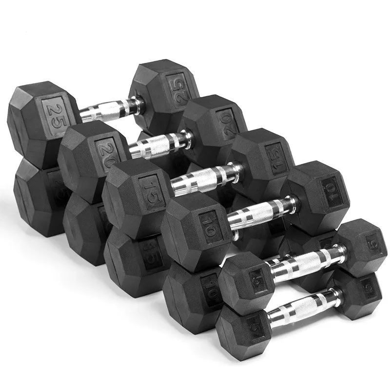 

Hex Chromed Dumbbell Rubber Dumbbells Gym Strength Fitness Equipment Manufacturers for Household Personal Trainer Studio