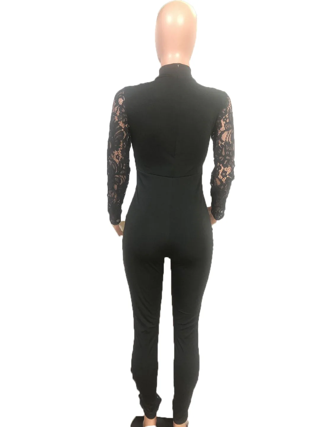 

HAOOHU 2020 new women's sexy jumpsuits fashion trend sexy see-though lace patchwork long sleeve turtleneck tight slim jumpsuits