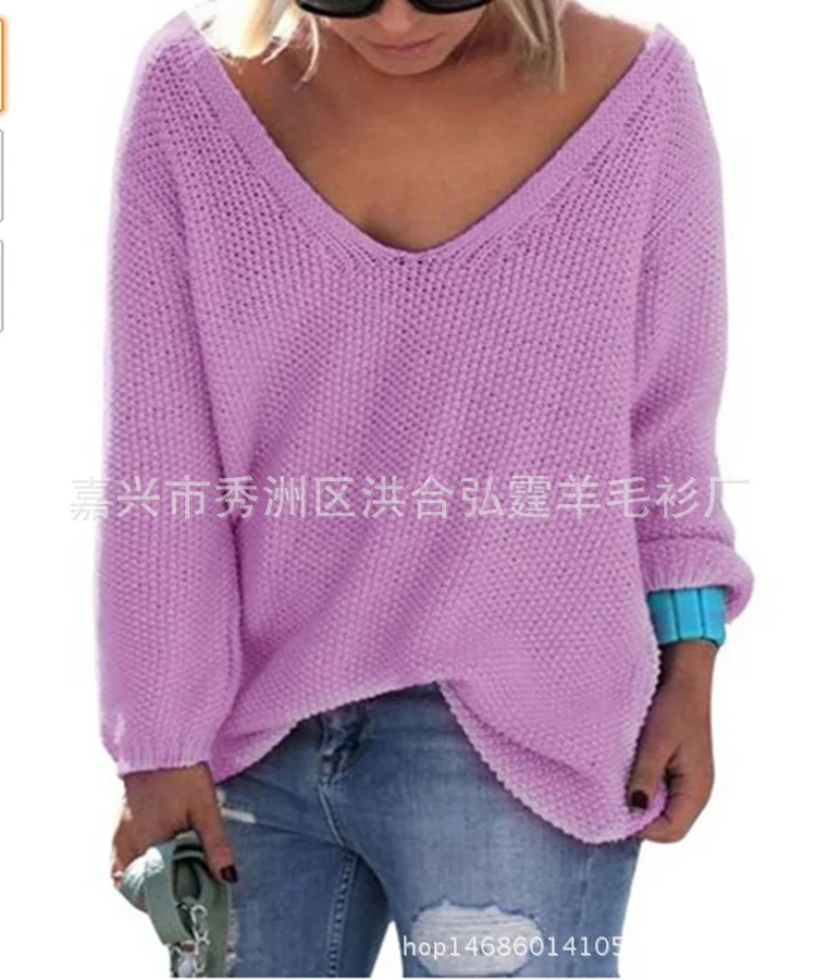 

New women's clothing in Europe and the v-neck big yards pure color pullovers female leisure coat