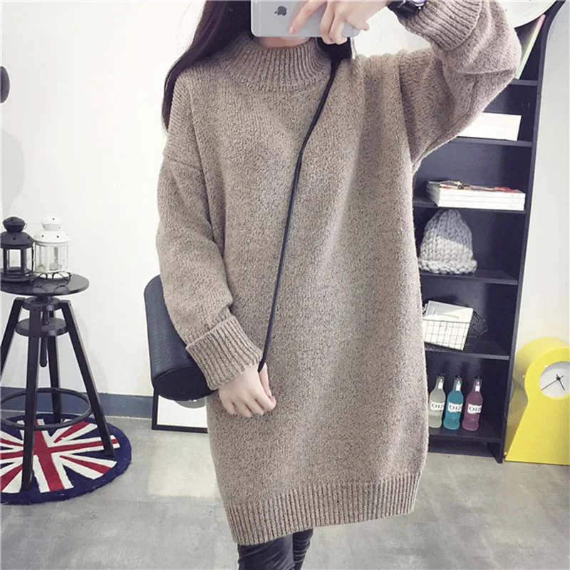 

South Korea Pure color High Collar Set head Big Sweater