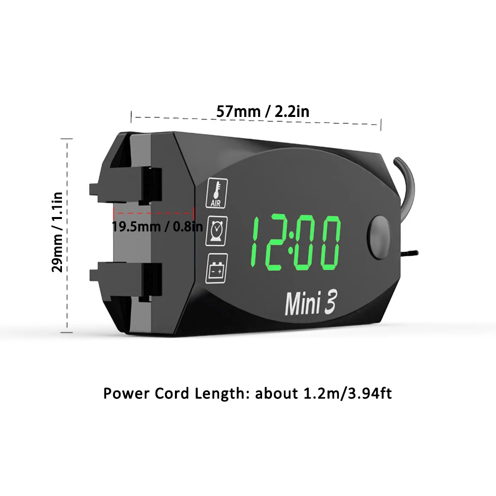 

IP67 Motorcycle Electronic Clock Thermometer Voltmeter Three-In-One Waterproof Dust-proof Voltmeter LED Watch Digital Display