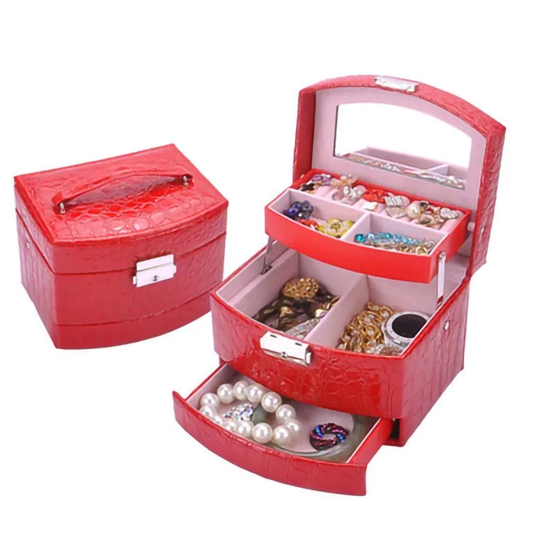 

3 Layers Jewelry Box with Mirror Jewelry Case Jewel Package Storage Holding Ring Necklace Bracelet Earring Box Festival Gift