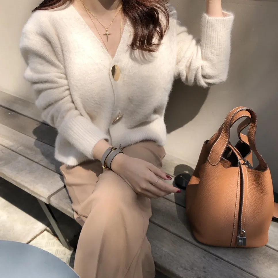 

Banulin Vintage Loose V-neck Women Sweaters Autumn Winter 2019 Single-breasted Cardigans Female Open Stitch Knitted Outerwear