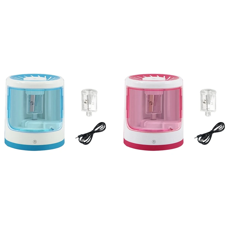 

2 Pcs Electric Pencil Sharpener USB/Use Battery Cute Pencil Sharpener Students Office School Supplies, Rose Red & Blue