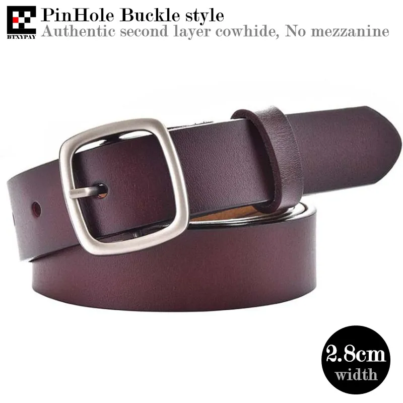 10p Authentic 2.8cm Width Women Genuine Leather Belts,Real Second Layer Cowhide PinHole Buckle Waistbands,with Buckle,100-115cm