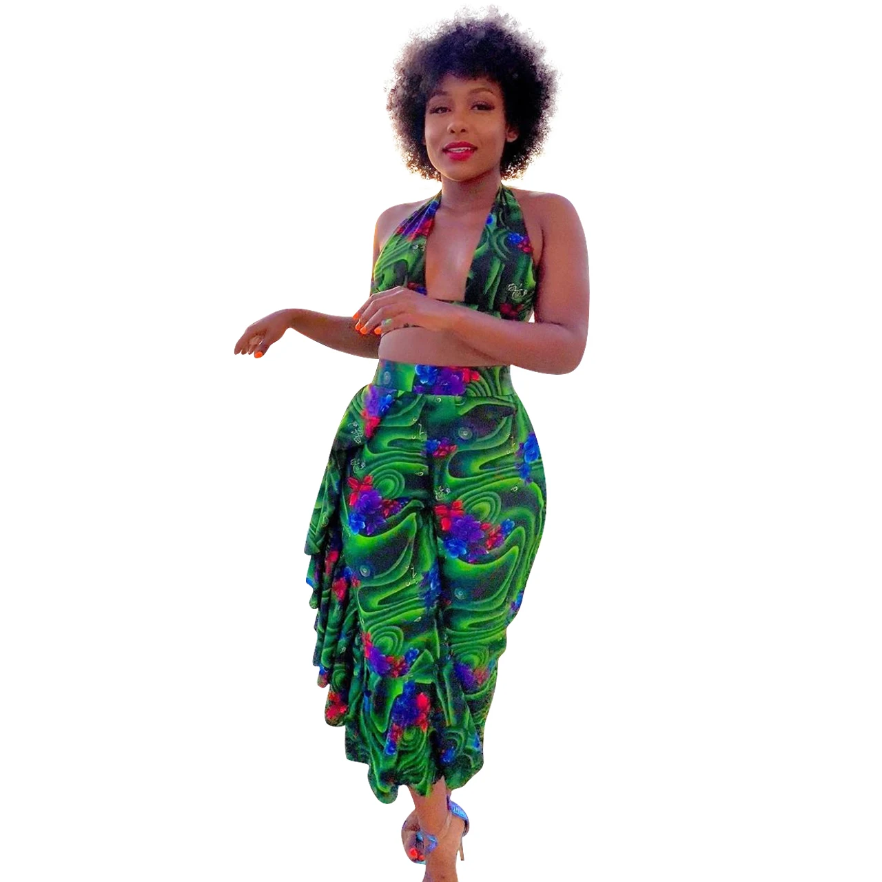 Женские комплекты летний спортивный костюм укороченный топ с лямкой на шее +